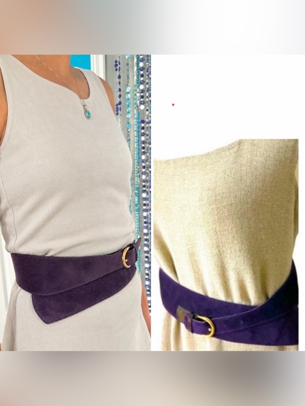 🎁 🆕 Vintage Deep Purple Leather Belt 1983 French | Suede | Asymmetrical Unused